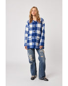blue and cream plaid knit jacket