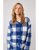 blue and cream plaid knit jacket