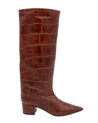 brown tall crocodile print boot