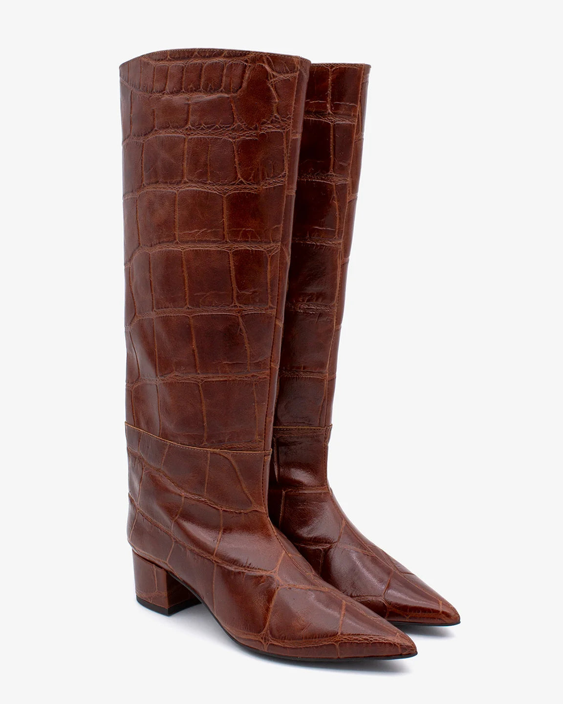 brown tall crocodile print boot