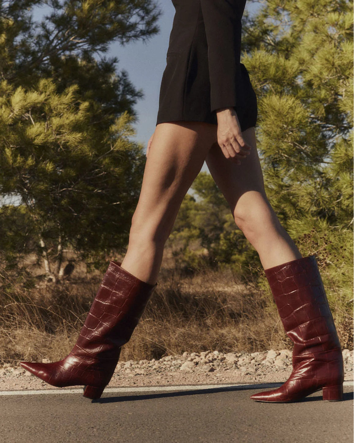 brown tall crocodile print boot