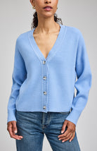 blue v-neck cardigan