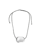 black rope necklace with statement solver pendent