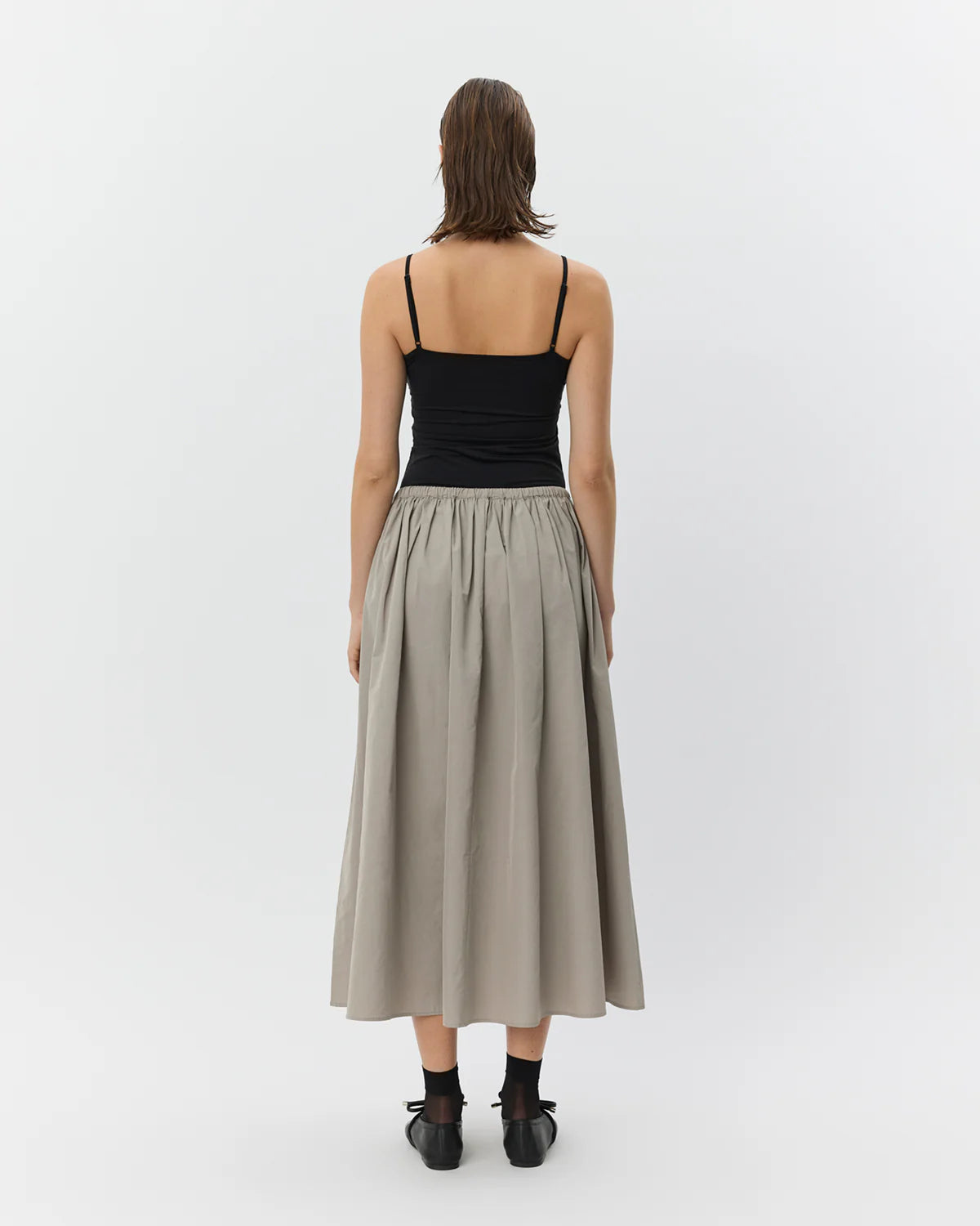 midi a line skirt in a light khaki green