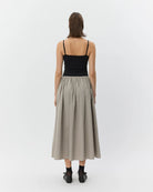 midi a line skirt in a light khaki green