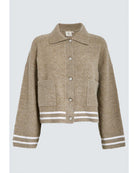 knit cardigan with a collar in brown