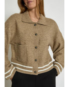 knit cardigan with a collar in brown