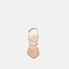 high heel shoe in a blush mesh with pointed toe