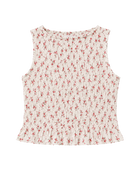 sleeveless rouched floral print