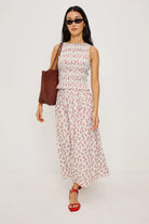 sleeveless rouched floral print