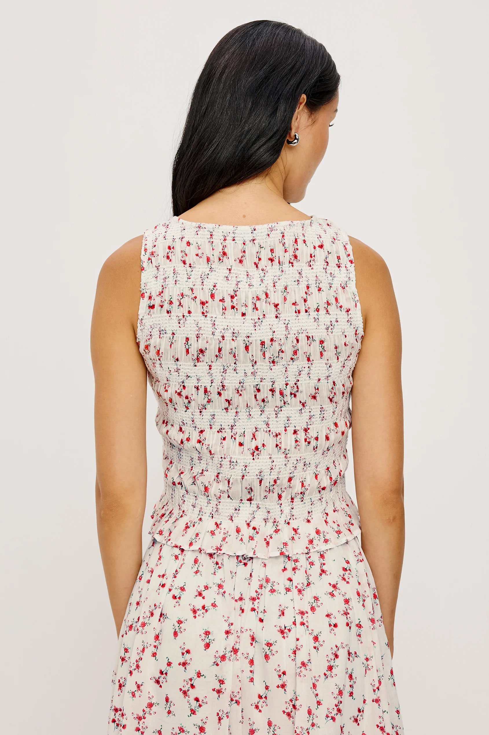 sleeveless rouched floral print