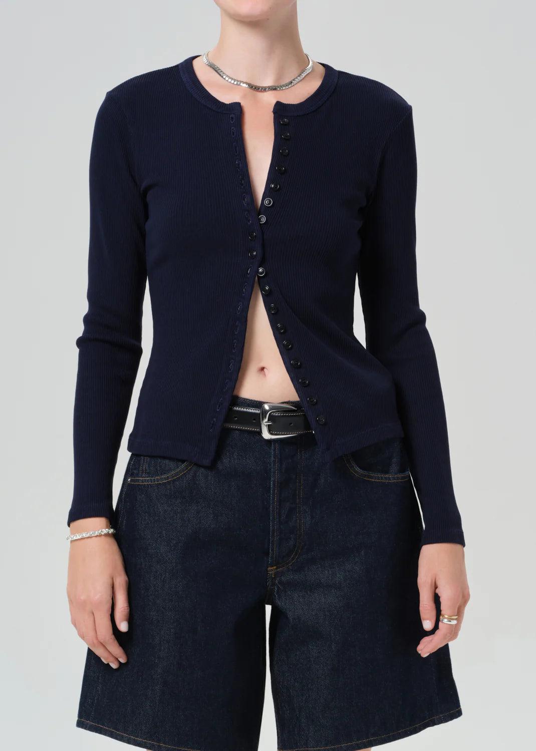 ribbed button cardigan in navy
