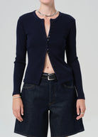ribbed button cardigan in navy