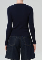 ribbed button cardigan in navy