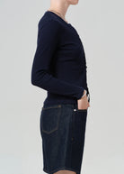 ribbed button cardigan in navy