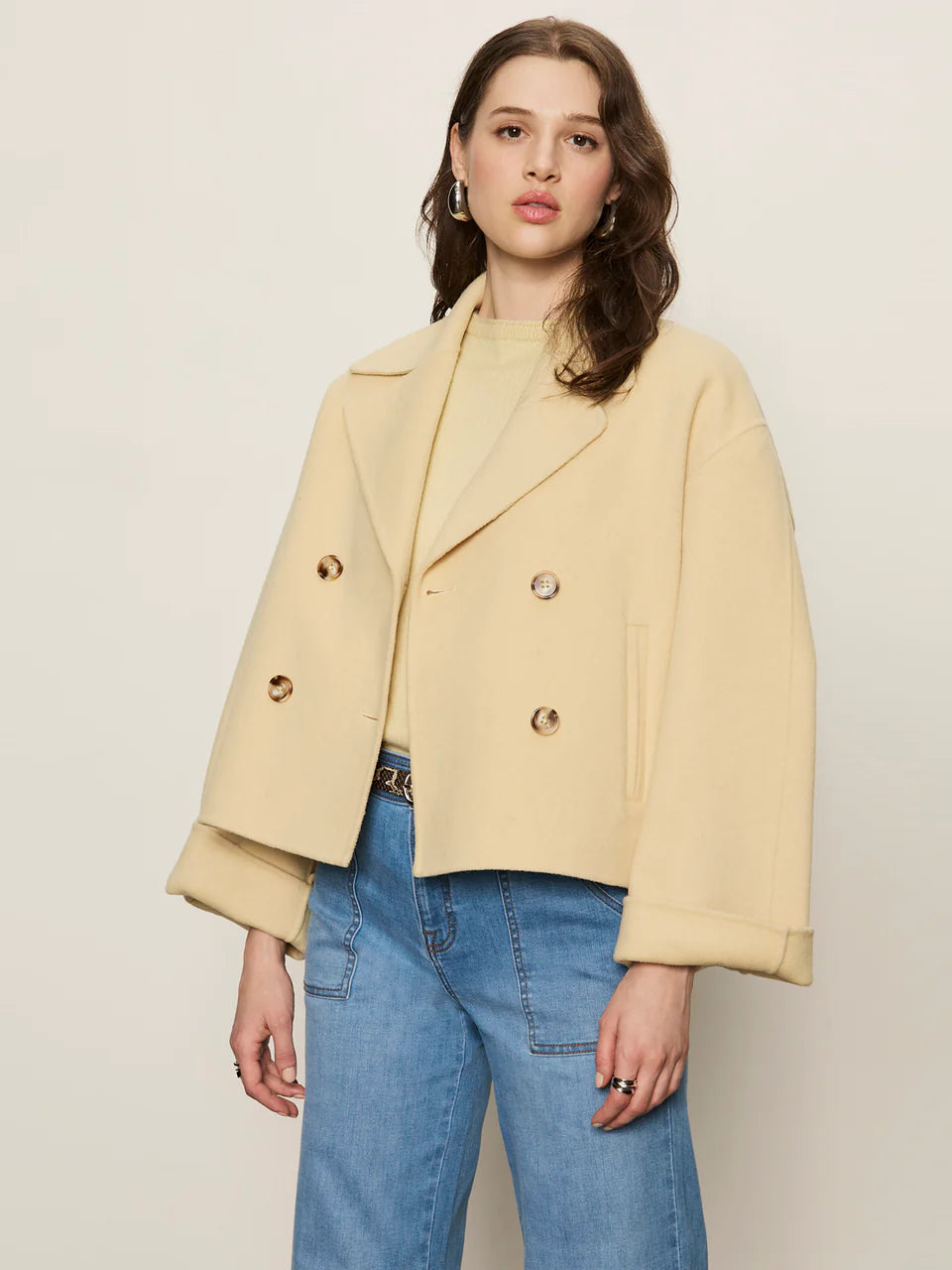 cropped yellow/cream peacoat