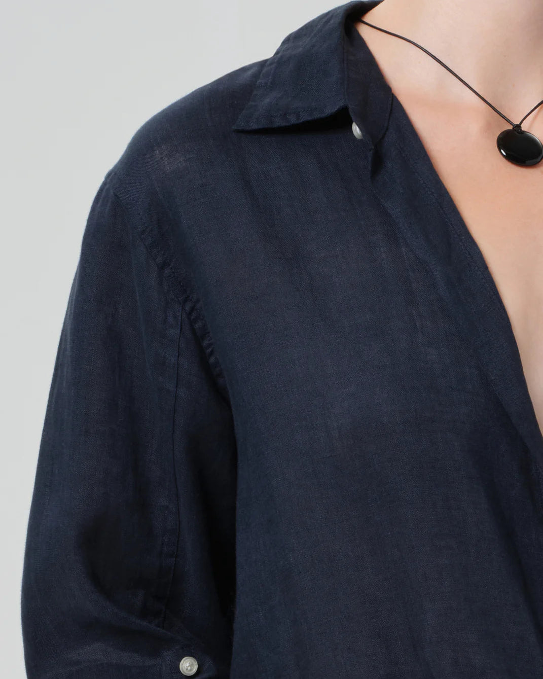 linen button down shirt in navy