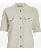 short sleeve cardigan with gold buttons in cream