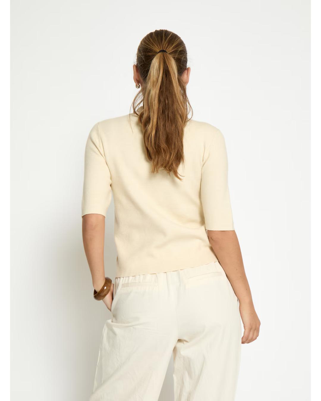 short sleeve cardigan with gold buttons in cream