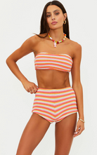 strapless crochet bikini top in orange and whit stripes