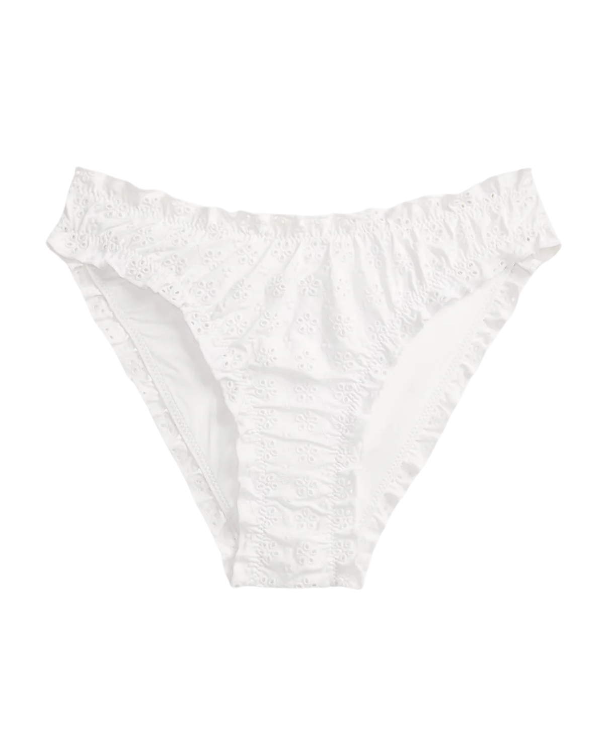 eyelet ruffle bikini bottoms in white