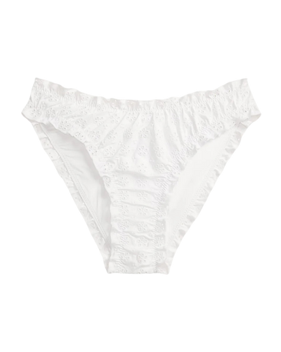 eyelet ruffle bikini bottoms in white