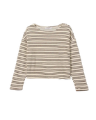 stripe terry long sleeve in cream and brown