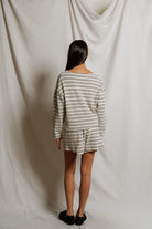 stripe terry long sleeve in cream and brown