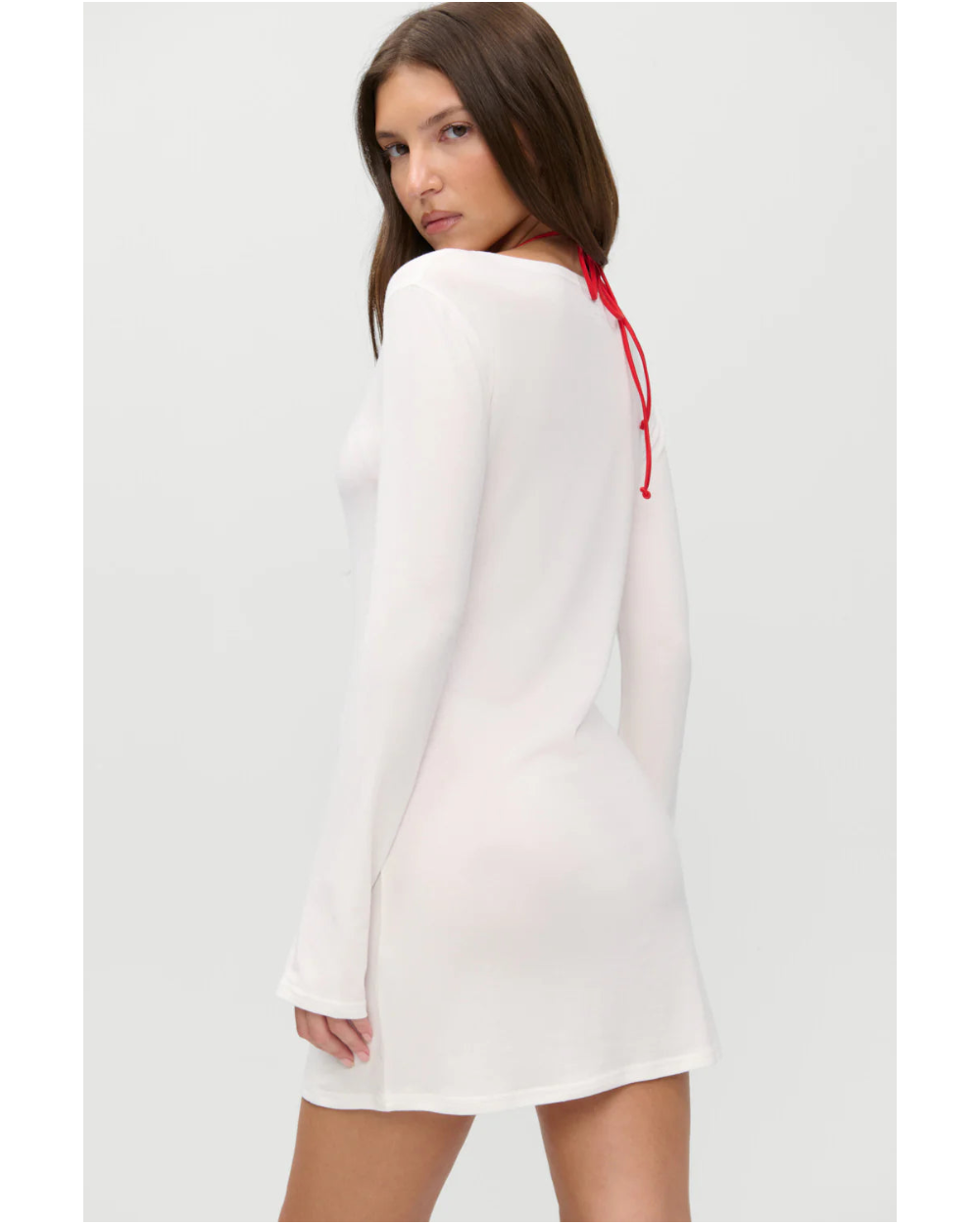 long sleeve mini dress in cream