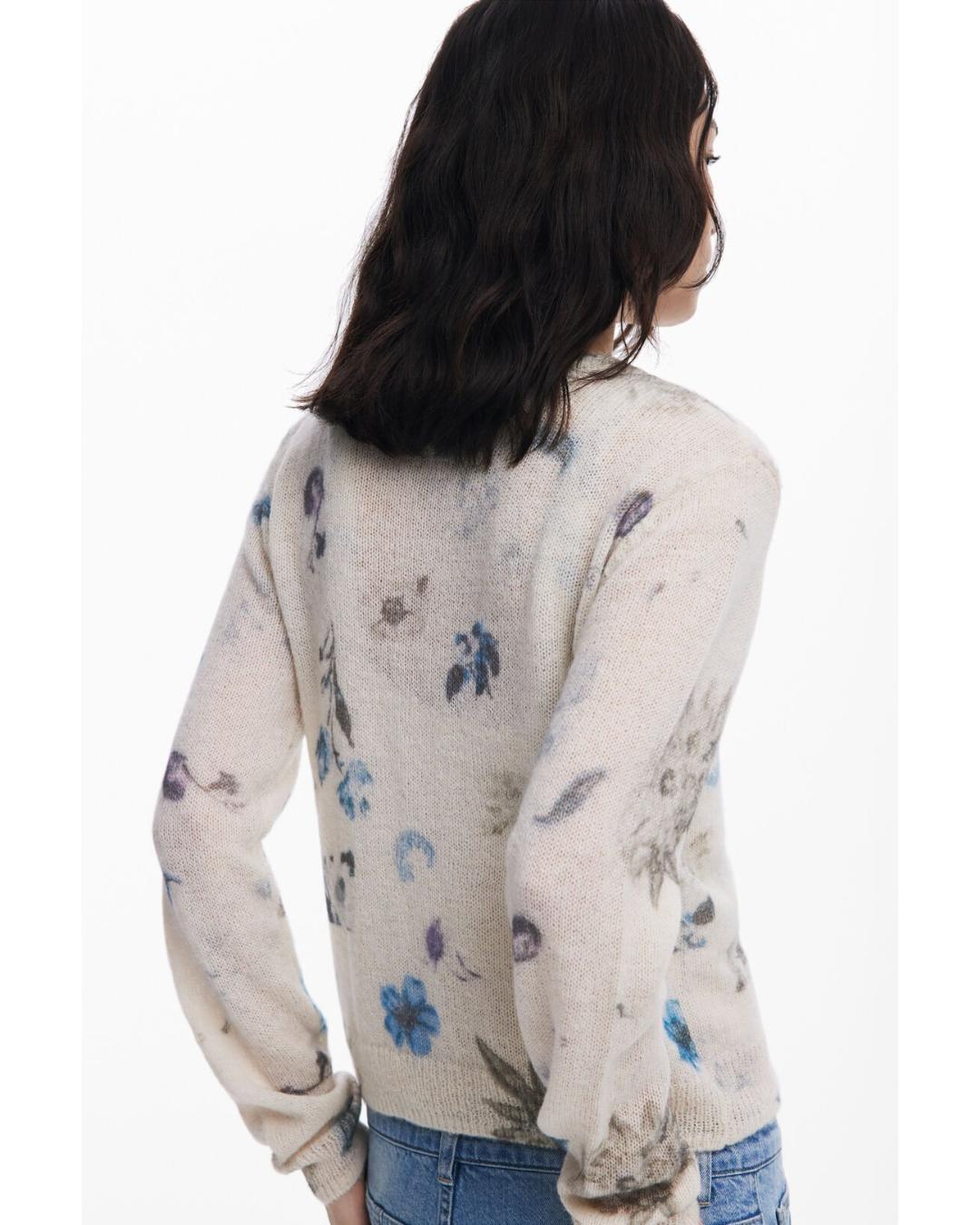 two piece cardigan and tank set in a cream with blue flowers