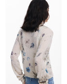 two piece cardigan and tank set in a cream with blue flowers