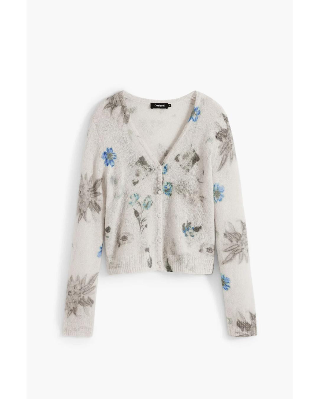 two piece cardigan and tank set in a cream with blue flowers