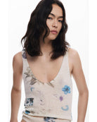 two piece cardigan and tank set in a cream with blue flowers