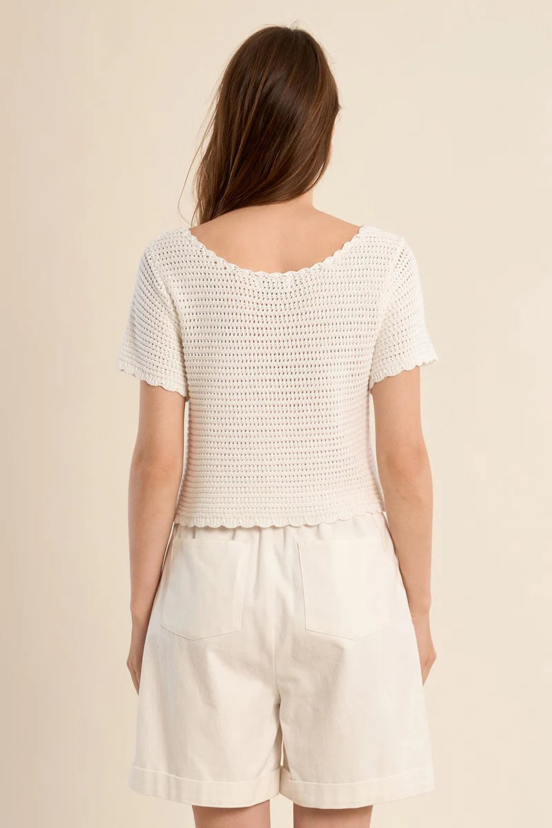 short sleeve knitted top cardigan in white