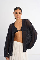 open knit cardigan in black
