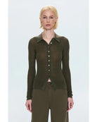 ribbed long sleeve with a collar and buttons down the front in green
