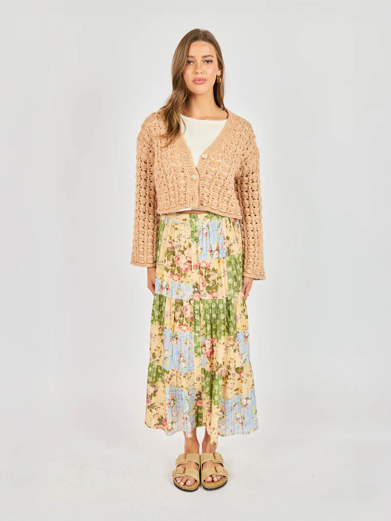 peach crochet cropped cardigan