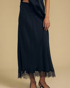 black midi skirt with lace trim