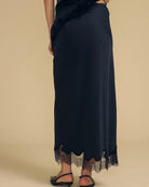 black midi skirt with lace trim