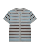 short sleeve cardigan in grey with blue and burgundy stripes