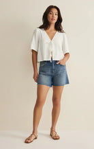white linen short sleeve tie blouse