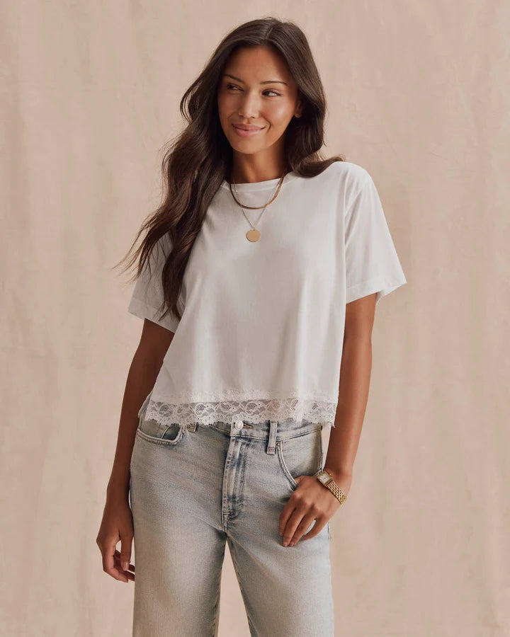 white t-shirt with lace trim