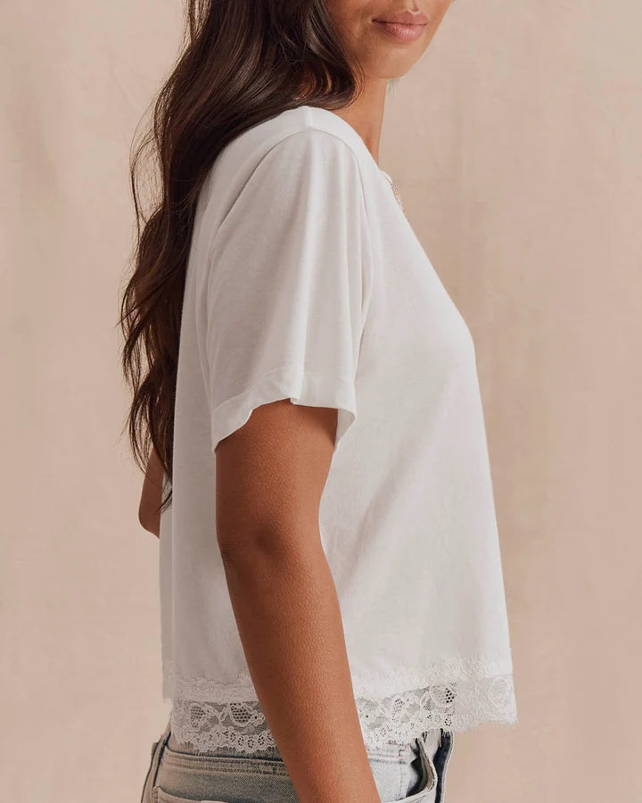 white t-shirt with lace trim