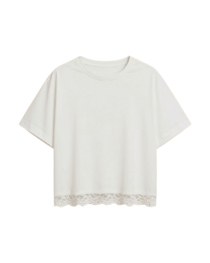 white t-shirt with lace trim
