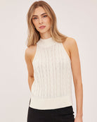 knit mock neck tank top in cream