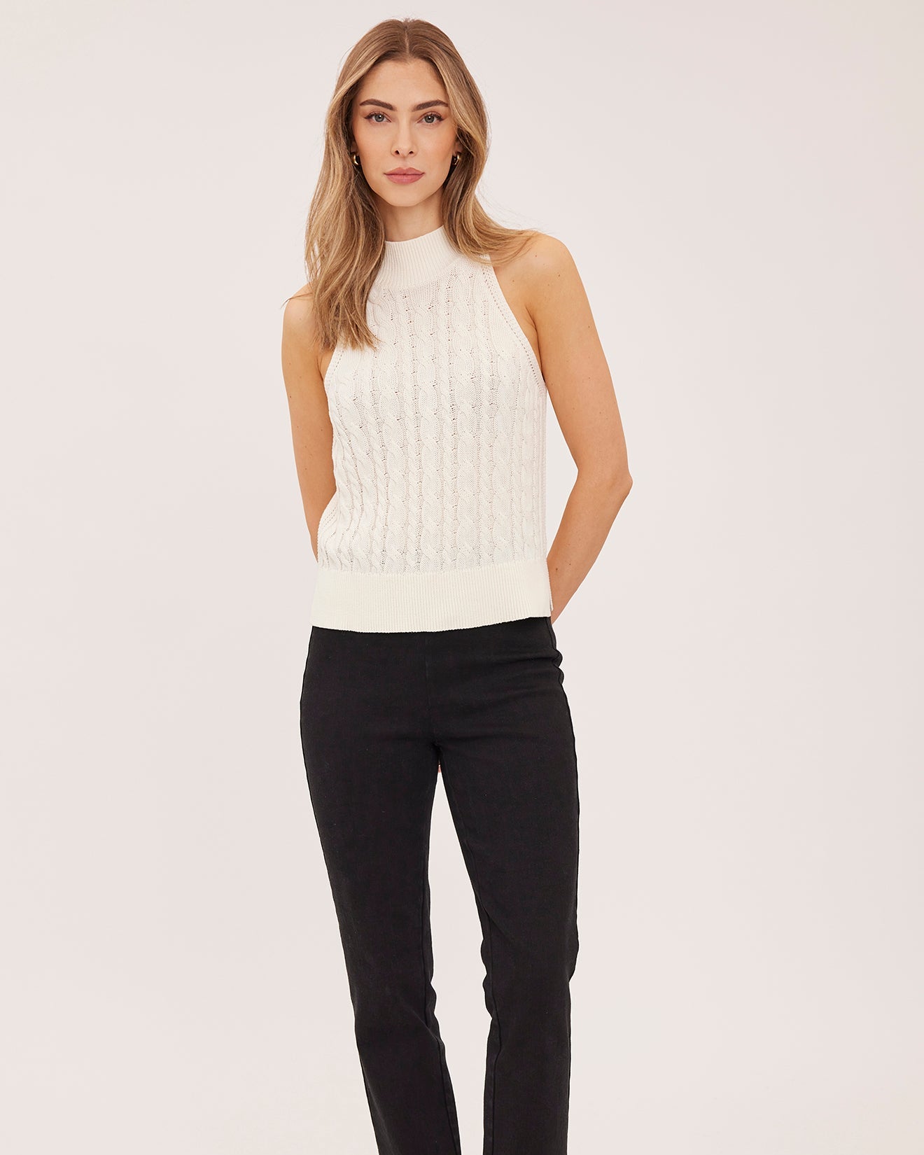 knit mock neck tank top in cream