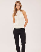 knit mock neck tank top in cream