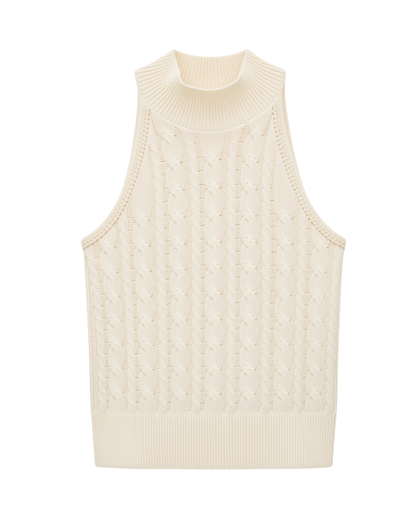 knit mock neck tank top in cream