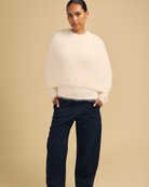 cream fuzzy poncho