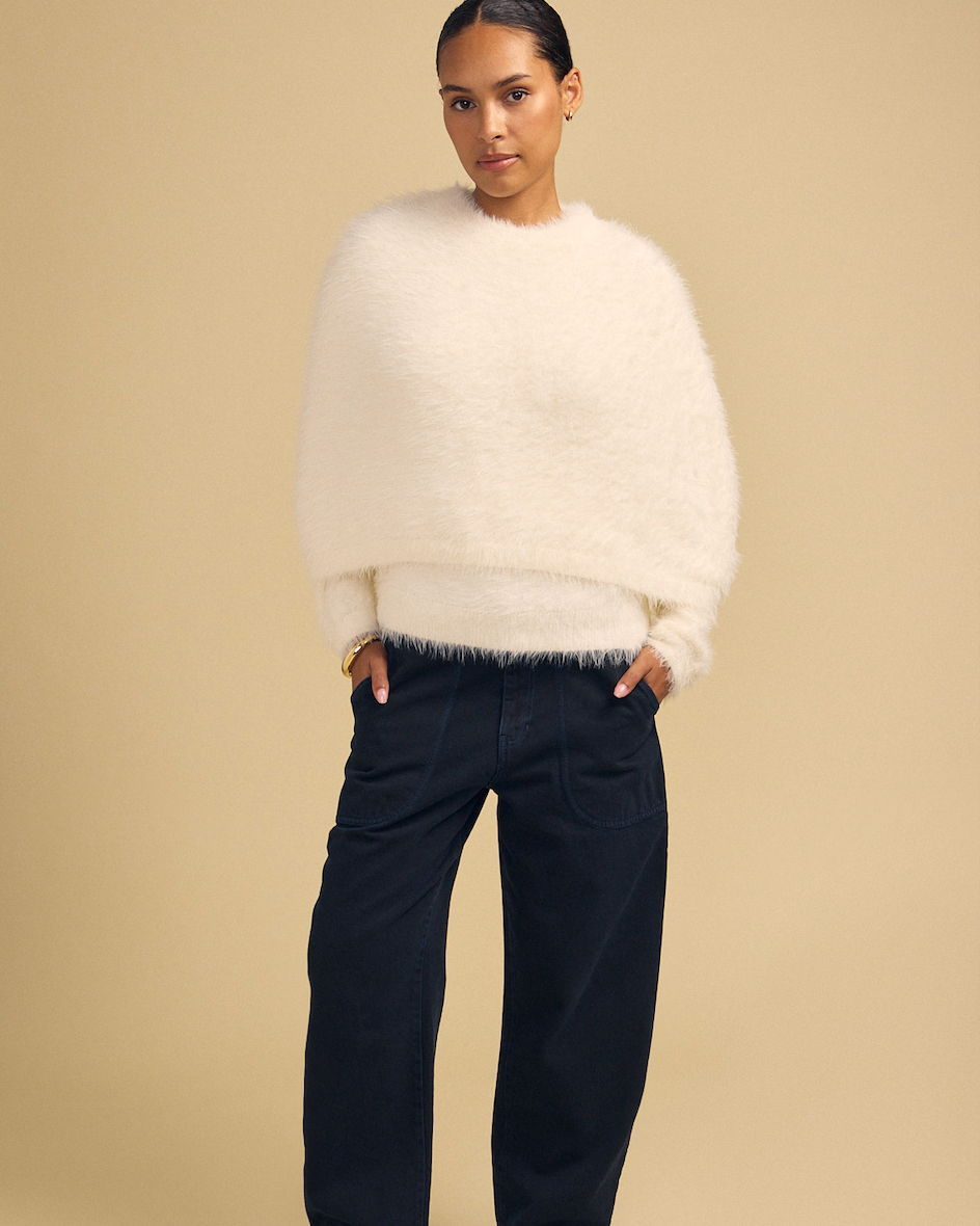 cream fuzzy poncho